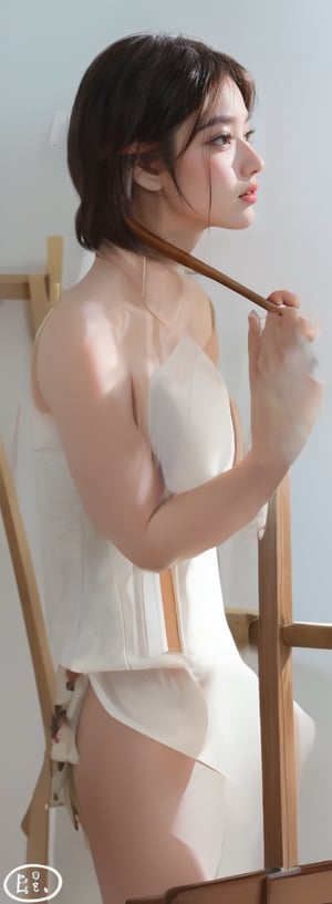 background is glassland,horizon,forest,easel, 18 yo, 1 girl, beautiful korean girl,sit on glassland, making a picture,painting,sit aside easel,holding a palette left hand,painting brush right hand, happy smile,wearing lovely dress(princess),women hat(small), solo, {beautiful and detailed eyes}, dark eyes, calm expression, delicate facial features, ((model pose)), Glamor body type, (dark hair:1.2), simple tiny necklace,simple tiny earrings, flim grain, realhands, masterpiece, Best Quality, 16k, photorealistic, ultra-detailed, finely detailed, high resolution, perfect dynamic composition, beautiful detailed eyes, eye smile, ((nervous and embarrassed)), sharp-focus, full_body, cowboy_shot,, ,perfect light,Korean,idol