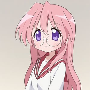 High-resolution image of Miyuki Takara wearing sailor clothes and circle glasses, looking nervous and cute. She stands in a casual pose, with a close-up shot capturing her expressive face. Soft lighting enhances her features, and the composition highlights her endearing nervousness. Best quality details.