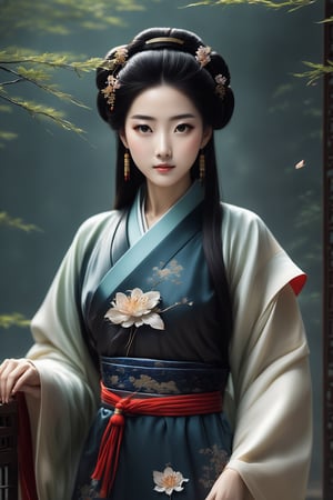 A woman with beautiful three-dimensional facial features, beautiful big black eyes and bright eyelashes, long and dense eyelashes. She wears a Han Dynasty lily bun and exquisite and gorgeous hair accessories. She is very attractive, but because she is a killer, her eyes are She has a very strong murderous intention. In order to hide her identity, she sometimes wears various kinds of Hanfu worn by ancient Chinese women. Her shiny and delicate black hair and clothes flutter in the wind. It is the ultimate masterpiece. , her body proportions are also very good, which was very rare in ancient times. The ratio of head to body is 1:8. Every time she looks at the audience, the audience will be deeply attracted by her. She is very beautiful, but they will also be shocked by her eyes. , her whole body is extremely detailed, she is both beautiful and possesses unique skills. There will always be an exquisite and rare long sword on the belt around her waist (it is refined in ancient times and can break the sword and iron). She is very beautiful when she wears the beautiful ancient gorgeous and exquisite Hanfu.
Background: The vast starry sky, a bright moon, exquisite ancient buildings, ancient trees, and ancient gardens. There are many fireflies in the garden, which makes the garden more beautiful. light and shadow. Exquisitely detailed oil painting designs complement modern film effects and lighting.
