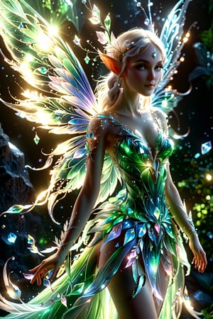 An amazing hybrid of fairies/alien/elves, with fairy crystals as the main theme. light and shadow. whole body.
An extremely beautiful masterpiece, 8K