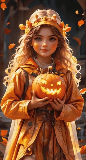 Western custom: October 31st is Halloween every year. On this day, the Holy Spirit will come down and some evil spirits will escape. Therefore, children will dress up as cute pumpkin ghosts on this day. and jack-o'-lanterns. "A very cute and charming little girl. She has beautiful long curly hair and bright and beautiful eyes with long eyelashes. She is also wearing a pumpkin costume and a ghost mask. She is super cute and charming." Her mother filled the outside of her home with jack-o-lanterns. Every light is shining. The cute girl is also wearing a small jack-o'-lantern costume. The jack-o'-lantern she is holding makes her face even more cute and charming. She is smiling because she receives many kinds of candies. Anime style, various color combinations, exquisite hand-drawn sketches with water, oil and pastel ink, such as real photos, light and shadow, this is a good photo.,Glass