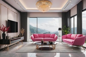 From a futuristic point of view, because the owner is a romantic girl, adding a pink series frame is a stunning titanium wire frame, a comfortable living room, strengthening the sense of technology, and adding more convenience to life in a soft atmosphere . Add some high-tech furniture, blur the background to blend in with the atmosphere, and create an immersive 32K UHD (Ultra High Definition) 3D masterpiece. The scene is rich in detail and texture, transporting the viewer into a modern temple.

