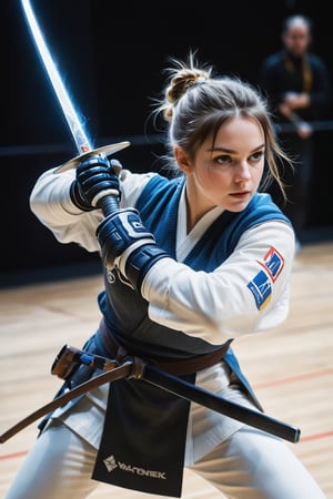 mj, RTX, 8k, HDR, best quality, cinematic story, (masterpiece), Andrey Atroshenko, Tanya Shatseva, Ross Tran, Anna Razumovskaya, art, realistic art, digital illustration, portrait, kendo competition, .Fencing is used for competitions The part of the venue is called "Piste". The three types of swords included in fencing (blunt swords, sharp swords and sabers) are all used in the same style and specifications during competitions. ·
Digital art and light and shadow art are also integrated into it. Vivid narrative realism, art by Carne Griffiths and Wadim Kashin