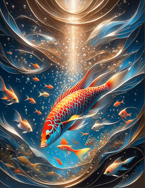 symphony, beautiful female enjoying music, playing with an exotic fish, ((Vibrant depictions of sound wawes)) waves forming music notes, colorful marine creatures, water bubbles, symphony, sweet expression, symphony of waves, sea melodies, surrounded  by waves forming intricate sonic patterns, wide angle, vivid colors, 8k, inspired by Michael Cheval, beautiful eyes, perfect hands, beautiful face + symmetrical face,  highly detailed, intricate complexity, juxtaposing, epic composition, magical atmosphere + masterpiece, perfect hands+five fingers hands, (intricate detail), (super detailed), 8k hdr, high detailed, soft cinematic lighting, atmospheric perspective,ray tracing, underwater world background,ray tracing, perfec teyes, 8K, Film Poster, Her iridescent scales shimmer with a pearlescent glow, perfecteyes, absurdity, Magical Fantasy style,d1p5comp_style