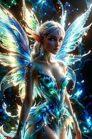 A stunning fairy/alien/elf hybrid, fairies are extremely beautiful: the entire palette is dominated by blue. light and shadow. whole body.
An extremely beautiful masterpiece, 8K