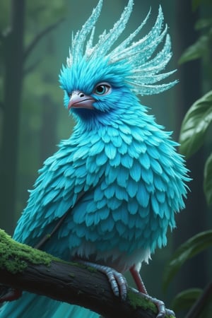 Turquoise Spirit bird digital art in the style of Jean-Baptiste Monge, featuring bright, beautiful splashes, glittery, cute and adorable elements, with edge lighting and magical, surreal, fantasy vibes. Inspired by WLOP, Artgerm, and James Jean, trending on ArtStation, with sharp focus, studio photography, intricate details, and highly detailed by Greg Rutkowski. Epic real background, uncropped, nature, full shot, symmetrical, featuring Greg Rutkowski, Charlie Bowater, Beeple, Unreal 5, hyper realistic, and dynamic lighting.