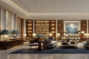 Luxurious interior design scene, the living room and the room have a transparent crystal wall as a partition, and the spacious room is equipped with elegant, high-style furniture. It includes a luxurious bed with bedside table (the bedding is made of high-grade silk), sofa, tea table, chairs, luxurious bookshelf, and out-of-print books worth tens of thousands of dollars. Paintings by ancient Chinese masters, stylish lamps, lush potted plants, large-screen plasma TVs and expensive, sophisticated coffee tables. The color system is mainly blue. The flowers grown in decorative pots change every day: they are all bright and lively, making the room appear more vibrant. Luxurious, soft lighting should create a warm, inviting atmosphere and highlight the rich textures and fine details of the furniture. Between the living room and the room, there is a staircase in the corner of the living room that leads up to the high-ceilinged upper room. Those are studios, with computers and all the equipment needed for office work. There is a bathroom downstairs and one upstairs. They are all designed to be luxurious and technological. It also has an elegant taste. . The composition should be balanced and capture a tranquil yet gorgeous atmosphere. High-quality official art style demonstrates meticulous attention to detail and flawless execution. Light and shadow allow each object to be expressed in the highest quality detail. Light and shadow. Movie high quality photography effects. Solo, unparalleled masterpiece.
