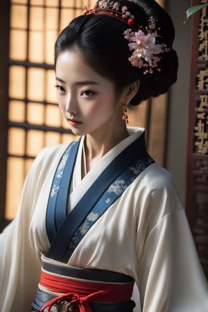 A woman with three-dimensional facial features that are more beautiful than modern Korean female supermodels. She has beautiful big black eyes and bright, long and dense eyelashes. She wears a Han Dynasty lily bun, exquisite and gorgeous hair accessories, and her whole body is very charming, but Because as a killer, her eyes have a very strong killing intent. In order to hide her identity, she sometimes wears various Hanfus worn by ancieA woman with three-dimensional facial features that are more beautiful than modern Korean female supermodels. She has beautiful big black eyes and bright, long and dense eyelashes. She wears a Han Dynasty lily bun, exquisite and gorgeous hair accessories, earrings, rings, and bracelets. , hairpin, and very attractive all over, but because she is a killer, her eyes have a very strong killing intent. Sometimes in order to hide her identity, she will wear various Hanfus worn by ancient Chinese women, and follow the wind. The shiny and delicate long black hair and clothes are fluttering in the wind. She is an ultimate masterpiece. Her body proportions are also very good, which was very rare in ancient times. The ratio of head to body is 1:8. Every time she looks at the audience, the audience will be deeply attracted by her. She is deeply attracted and beautiful, but you will also be shocked by her eyes. Her whole body is extremely detailed. She is both a beauty and a talented person. There will always be an exquisite and rare long sword on the belt around her waist (it is refined in ancient times and can break the sword and iron). She is very beautiful when she wears the beautiful ancient gorgeous and exquisite Hanfu.
Background: The vast starry sky, a bright moon, exquisite ancient buildings, ancient trees, and ancient gardens. There are many fireflies in the garden, which makes the garden more beautiful. light and shadow. Exquisitely detailed oil painting designs complement modern film effects and lighting