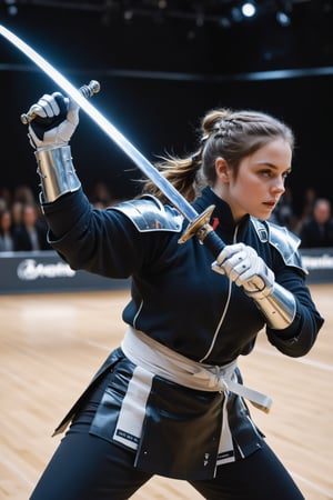 mj, RTX, 8k, HDR, best quality, cinematic story, (masterpiece), Andrey Atroshenko, Tanya Shatseva, Ross Tran, Anna Razumovskaya, art, realistic art, digital illustration, portrait, kendo competition, .Fencing is used for competitions The part of the venue is called "Piste". The three types of swords included in fencing (blunt swords, sharp swords and sabers) are all used in the same style and specifications during competitions. ·
Digital art and light and shadow art are also integrated into it. Vivid narrative realism, art by Carne Griffiths and Wadim Kashin