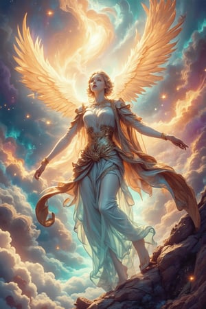 Best quality, 128K, high resolution, masterpiece:1.2, super detailed, (real:1.37), Seraphim, the highest-ranking angel in angel mythology with six wings, serving beside the Most High God, regularly speaking Holy, holy to show respect for God. Anime style, official art, a masterpiece.