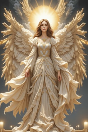 A high-resolution, 128K masterpiece featuring the highest-ranking angel in angel mythology, Seraphim, with six wings. This official art, expressed in anime style, showcases super-detailed, realistic elements. Seraphim, always serving beside the Most High God, regularly speaks Holy, holy to show respect. The artwork captures the divine essence and reverence of this angelic being, creating a visually stunning and awe-inspiring masterpiece.