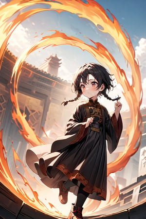 Nezha. A 12-year-old boy but no ordinary boy, he is a god on the list of gods in ancient China. (Official Art) Solo, he looks like a child from the Han Dynasty, his hairstyle is three braids that stand straight up and will not fall down. Each one is about 15 meters long, with sharp eyes full of determination. He flies on hot wheels (a hot wheel is a round metal ring with a diameter of about 30 centimeters, which can be enlarged or reduced). There are also fires on both sides of the wheel, and his hands He is holding an ancient spear (the spear is also surrounded by fire). He looks like a very cute Chinese child, but he is also a god with great abilities. There is magic,
He can fly through the air on hot wheels. Chinese mythology. Can fly in the air. His face is also very cute and handsome, with two dimples. Clouds, sky. flight. {{masterpiece}}
Awesome ancient Chinese god. light and shadow.,DonMF1r3XL