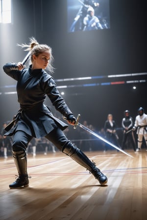 mj, RTX, 8k, HDR, best quality, cinematic story, (masterpiece), Andrey Atroshenko, Tanya Shatseva, Ross Tran, Anna Razumovskaya, art, realistic art, digital illustration, portrait, kendo competition, .Fencing is used for competitions The part of the venue is called "Piste". The three types of swords included in fencing (blunt swords, sharp swords and sabers) are all used in the same style and specifications during competitions. ·
Digital art and light and shadow art are also integrated into it. Vivid narrative realism, art by Carne Griffiths and Wadim Kashin