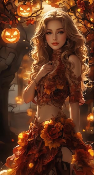 Western customs: October 31st is Halloween every year. On this day, the Holy Spirit will come down and some evil spirits will escape. Today, a beautiful and charming European woman is going to attend a friend's party. She also follows the custom of wearing charming and sexy clothes. This popular pumpkin costume looks particularly beautiful and charming. A beautiful and charming woman, she has beautiful long curly hair and bright and beautiful eyes with long eyelashes. "The woman wears various styles of pumpkin costumes in colorful colors and various Halloween masks." "Super beautiful and charming". Pumpkin lanterns emit light of various colors. "The colorful pumpkin lanterns make the woman's face more beautiful and charming", she smiles and feels happy. Anime style, various colors The combination of water, oil, pastel ink and exquisite hand-drawn sketches is like a real photo, light and shadow, this is a good photo.,Glass