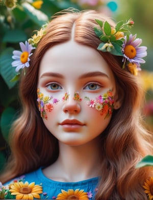  girl holding a sign that says "1 year tensor art", detailed portrait, detailed eyes, detailed nose, detailed lips, long hair, outdoor scene, sunlight, garden, flowers, colorful,