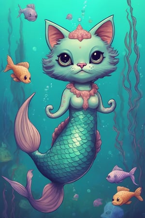 weird-looking cat mermaid cartoonish