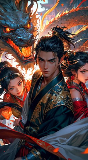 a handsome young Chinese man and two young women who are chased by numerous mutated beasts.