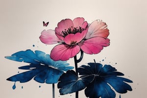 cyclamen, flower, butterfly, minimalism, ink, watercolor,