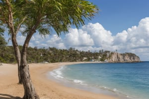 outdoor, sky, day, clouds, water, trees, blue sky, no humans, ocean, beach, thatch, landscape, sand, coast,
macro photography, original photos, realistic, photography,