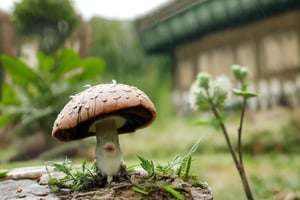 Animal, solo, looking at viewer, outdoors, blurry, cute little animal, no humans, depth of field, leaf, rain, water drop, realistic, mushroom, animal focus,Macro photography,Raw photo,Realistic,Wild Life,Animal Photography,aodai