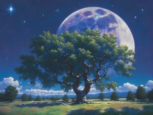 outdoor, sky, day, clouds, maple trees, blue sky, no humans, moon, grass, stars\(sky\), landscape, full moon, huge planet, moon,
(masterpiece, best quality, official art, beautifull and aesthetic) opsional, scenery,