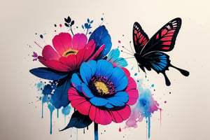 flower, butterfly, minimalism, ink, watercolor,