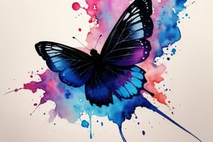 flower, butterfly, minimalism, ink, watercolor,