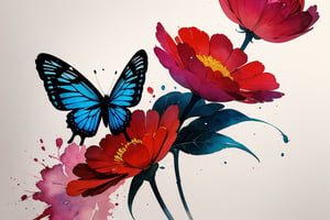 Manzhu Shahua, flower, butterfly, minimalism, ink, watercolor,