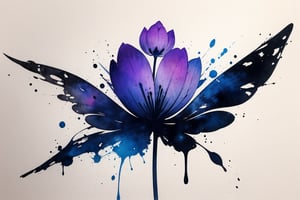 violet, flower, butterfly, minimalism, ink, watercolor,