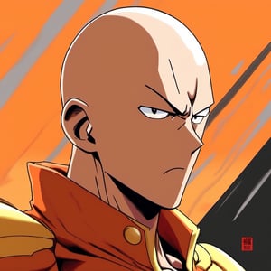 Illustration, one punch man, cool Profile picture,saitama,2d art, no background, dynamic orange colour 