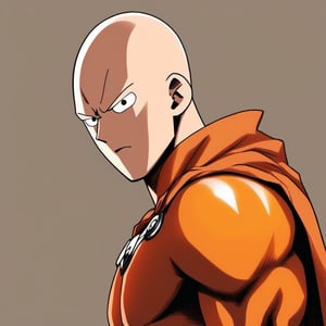 Illustration, one punch man, cool Profile picture,saitama,2d art, ,plain background, dynamic orange colour 