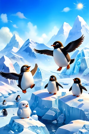 masterpiece, bestquality, illustration, watercolor,

animals , (fluffy:1.5),
4 fluffy penguins, talking, 

Penguins are flying in the sky. It hasn't landed.,
They are happily flying around.,

Flying high in the sky, you can see a shrunken cityscape in the distance below. In the distance there is a mountain of ice. The land of Antarctica.,

black Arms that look like bird wings, 
cartoon, cute, fancy, putite, 

focus animal,
Xxmix_Catecat,Anime,hentai,More Reasonable Details