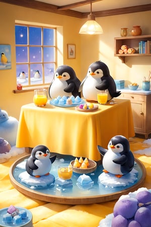 masterpiece, bestquality, illustration, watercolor,



animals , (fluffy:1.5),
3 fluffy penguins, talking, in the ice room, ice low table,
stand by the table,

Warm color lighting in the room,

yellow table cloth, juice, straw, sweets on a plate, pot, tea cup,

Books, bookshelf, lamp, basket, small shelf, stuffed fish,


cartoon, cute, fancy, putite, 

focus animal,
Xxmix_Catecat,Anime,hentai,More Reasonable Details