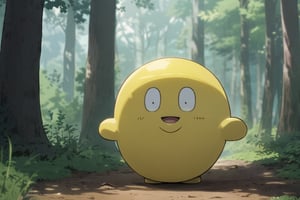 (((onsokumaru))), all yellow ball on wings and face, one head,  in the forest, no body, mascot character,