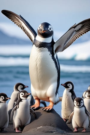 masterpiece, best quality, ultra-detailed, perfect hands, perfect anatomy, High detailed, detailed background,

7 animals , penguin, 7 penguins, many penguins,


(black Arms that look like bird wings:1.5),

Flight,


Many penguins fly through the sky as if swimming in the sea, and you can see Antarctica in the distance.,

focus animal,
onsokumaru,Penguin,Bird,,Animal, 