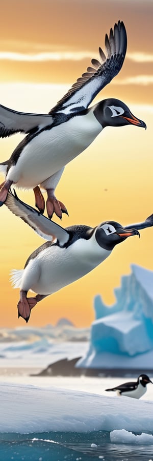 masterpiece, best quality, ultra-detailed, perfect hands, perfect anatomy, High detailed, detailed background,

3 penguins, many birds,

(black Arms that look like big bird wings:1.5),

many Flight, high altitude,
happily flying, ocean, iceberg, Antarctica, sunny sky, 
many flying penguins, Many penguins are flying in the distance,
A large flock of birds is flying,
many flight penguin, flight high altitude, 

dynamic action, dynamic shot,

focus animal,
onsokumaru,Penguin,Bird,,Animal, 