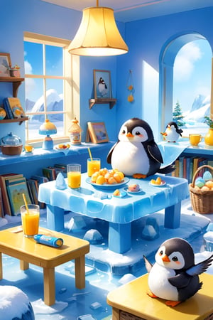 masterpiece, bestquality, illustration, watercolor,



animals , (fluffy:1.5),
2 fluffy penguin talking in the ice room,
on table, 

Ice chairs, ice table, yellow table sheet, juice, straw, sweets on a plate, pot, tea cup,

Books, bookshelf, lamp, basket, small shelf, stuffed fish,

bird wings,
cartoon, cute, fancy, putite, 

focus animal,
Xxmix_Catecat,Anime,hentai,More Reasonable Details