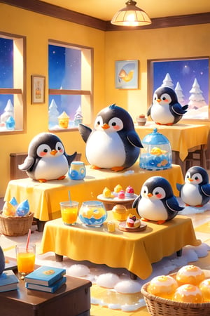 masterpiece, bestquality, illustration, watercolor,



animals , (fluffy:1.5),
3 fluffy penguins, talking, in the ice room, ice low table,
stand by the table,

Warm color lighting in the room,

yellow table cloth, juice, straw, sweets on a plate, pot, tea cup,

Books, bookshelf, lamp, basket, small shelf, stuffed fish,


cartoon, cute, fancy, putite, 

focus animal,
Xxmix_Catecat,Anime,hentai,More Reasonable Details