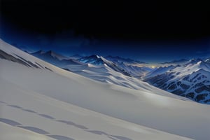 Anime, masterpiece, background, snow, mountains, night, sky, windy,