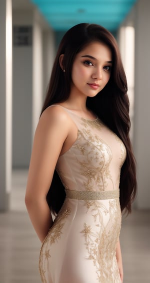 a  beautiful   girl WEAR beautiful  DRESS   AND   AI celebrity  LOOK and giving a  NEAR  CAMERA  different UNIQUE hot
 STRAIGHT POSE and lighting college
  background  and an ai inlfuencer and a colorful LONG hair and pretty face and eyes pretty .8K CLEAR,HIGH RESOLUTION CANON CAMERA IMAGE 