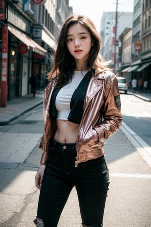 an japanese girl, short-hair, black jeans with dark pink Jacket, with spectacal,  full body, realistic, muscular beautiful girl, athlete, cinematic lighting, Yumi tsu, Live portrait photography, snapshot aesthetic, light black, looking at viewer, best hands, perfecteyes eyes, big thigh, triangle muscle, round glasses, 1girl with glasses, realistic, Analog style, 8mm film, chromatic aberration, Dvd screengrab, 80s movie, cinematic lighting, Yumi tsu, Live portrait photography, Contemporary photography, snapshot aesthetic, light black, chinapunk, slender, karencore, high details, realsitic shadow, in motion, realistic, glasses, looking at viewer, lips, good hands, best hands, perfecteyes eyes(Standing 2 meter away)

