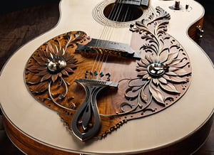 (The award-winning craftsmen's expertise is evident in every intricate detail, from the ultra-high definition grain patterns on its body to the delicate ivory tuning pegs. The composition is flawless, with the instrument's curves and lines creating a sense of harmony between nature and craftsmanship.) 