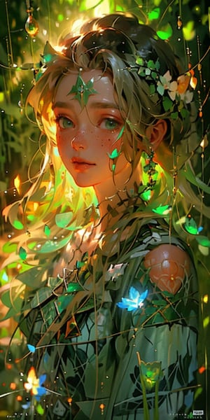 (concept art) 
Beautiful painting of an Irish girl with icy green eyes, and long wavy hair. beautiful smile, face blush, and freckles. nature-inspired, abstract Romantic Magical Atmosphere. scenery, CuteStyle, bright and harmonious background.
in the style of Nicola Samori.  (by james jean $,  roby dwi antono $,  ross tran $. francis bacon $,  michal mraz $,  adrian ghenie $,  petra cortright $,  gerhard richter $,  takato yamamoto $,  ashley wood $),post-Impressionist,perfect light,FFIXBG,fancy light