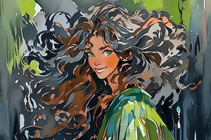 (concept art) Style reference "Gris, a game developed by Spanish indie game studio Nomada." 
Beautiful painting of an Irish girl with icy green eyes, vibrant long wavy hair. beautiful smile, face blush, and freckles. nature-inspired, abstract Romantic Magical Atmosphere. The composition resembles character design, concept art, Variety of Expressions. 
The background is a cozy Irish cottage painted in an abstract watercolor, oil style that captures the ease and playfulness of the scene. (by james jean $,  roby dwi antono $,  ross tran $. francis bacon $,  michal mraz $,  adrian ghenie $,  petra cortright $,  gerhard richter $,  takato yamamoto $,  ashley wood $),art_booster,watercolor \(medium\),scenery,CuteStyle