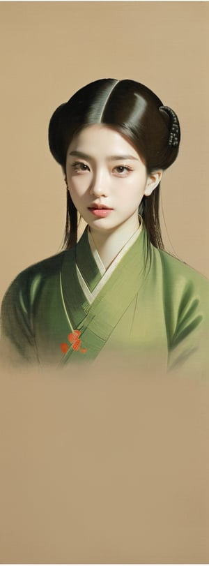Women in Chinese paintings, calm and serene, beauty of oriental temperament, soft glow, depiction of aristocrats, meticulous painting, fine brushwork, portrait of a lady, retro style, Tang Dynasty style, simple background