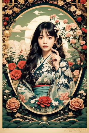 Masterpieces, Best Quality, Official Art, Aesthetics, 1girl, Asian girl, kimono, detailed background, isometric, art nouveau, flower, rose, fractal art, realhands, AI_Misaki, (zentangle, mandala, tangle, tangle), (psychedelic, flower, tapestry, Ethereal), holy light, gold leaf, gold leaf art, glitter painting, black,
(Han Hyo Joo:0.8), (Anne Hathaway:0.8),