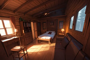 cabin, outside, forest, dutch angle, masterpiece, best quality, highres, very aesthetic