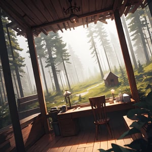 forest, cabin, complex background, dutch angle, masterpiece, best quality, highres, very aesthetic