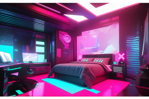 bedroom, cyberpunk, [3D:7], [pop art:5], masterpiece, best quality, highres, newest, very aesthetic, General