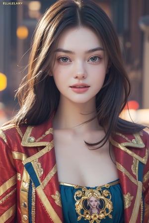 score_9, (Masterpiece), REALISTIC, UHD, vivid colors, 8K, more detail, ultra high_resolution, sharp, (advertisement shot), 1girl, ((She looks like Elle fanning, eyes look like Mila kunis, light smile)), 20yo, ((short layered hair)), symmetrical eyes, detail face feature, well-proportioned body, detailed fabric textures in clothing, she is a super-model, (magazine photo, (Versace brand lengendary fashion collections), dress, accessories, jacket), (virtual unreal fantasy background),